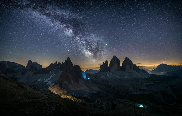 Picture the sky, light, mountains, night, nature, stars, Italy, the milky way