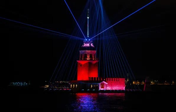 Sea, Port, Istanbul, Laser, Istanbul, Port, Sea, Night city