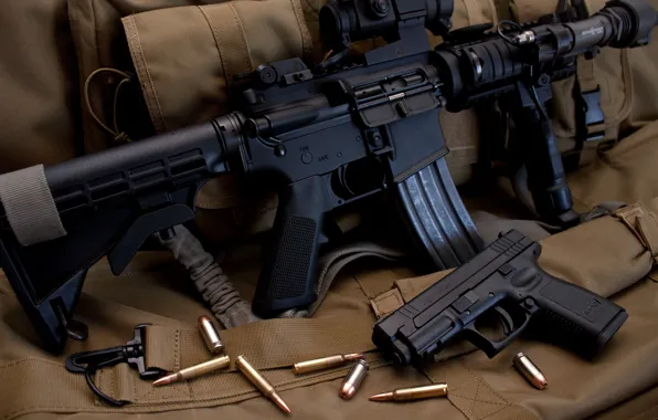 Gun, weapons, bullets, assault rifle