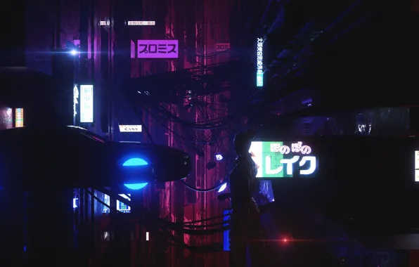 Girl, Auto, Night, The city, Machine, Rain, Style, Girl