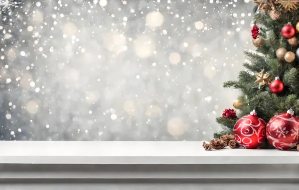 Snow, decoration, background, balls, tree, Christmas, New year, new year