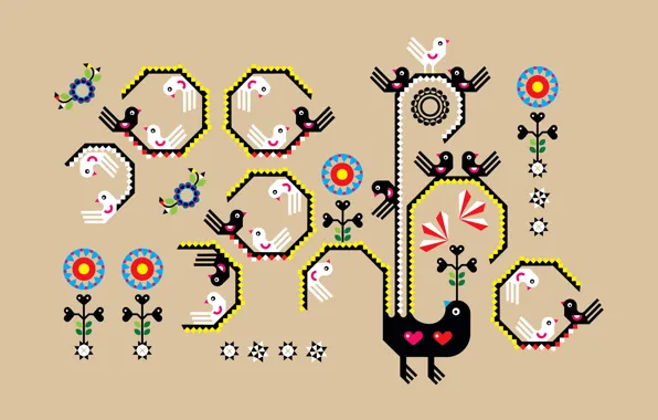 Bird, pattern, art, creativity, embroidery