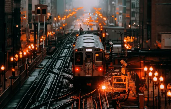 Lights, Wallpaper, the car, railroad, wallpaper, saver, railway, on the desktop