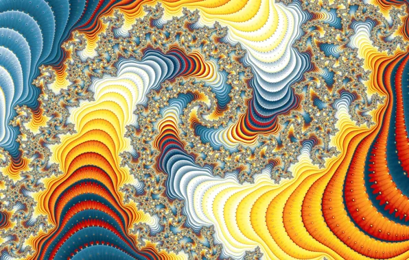 Yellow, abstraction, space, blue, pattern, graphics, spiral, fractal