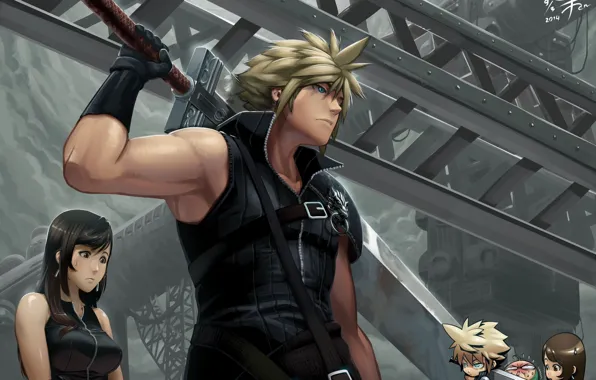 Picture look, girl, weapons, guy, Chibi, cloud strife, final fantasy, art