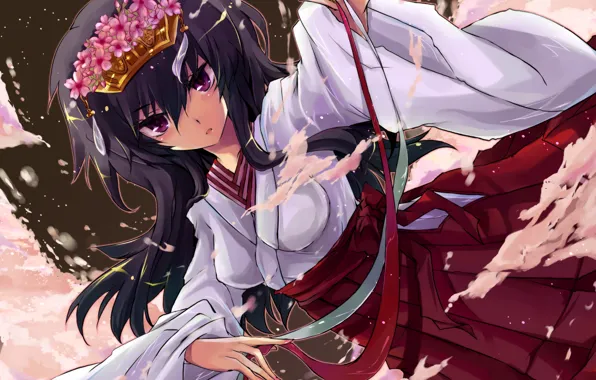 Look, girl, night, Sakura, bells, yukata, art, ichiyou moka
