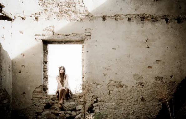 Girl, background, wall