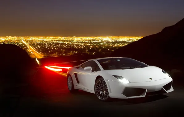 Road, night, the city, Lamborghini, white, Gallardo