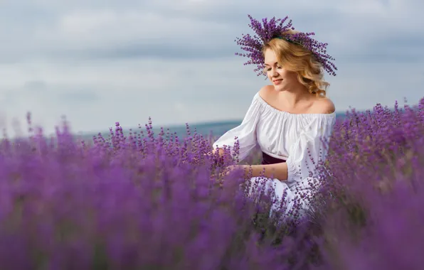 Field, summer, the sky, girl, flowers, pose, bouquet, hands