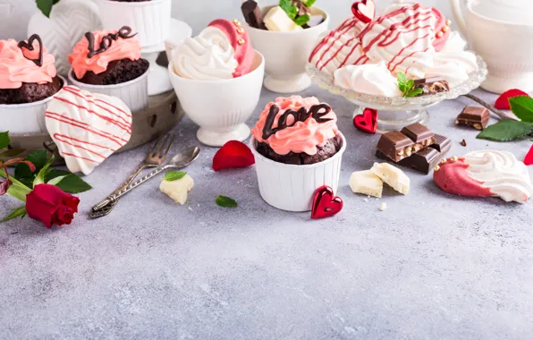 Food, chocolate, decoration, cake, dessert, cupcakes, meringue, cupcakes