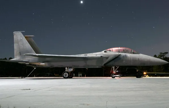 Night, the moon, stars, Douglas, McDonnell, F-15E, Strike Eagle, American double fighter-bomber