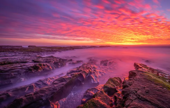 Sea, wave, the sky, clouds, landscape, sunset, bright, stones