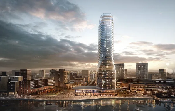 The city, river, building, architecture, skyscraper, Pedro Fernandes, Belgrade Tower Visualization