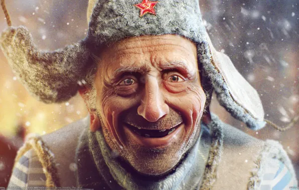 Picture snow, star, man, grandfather, the old man, hat, Sergii Andreichenko, Sergey Andreichenko