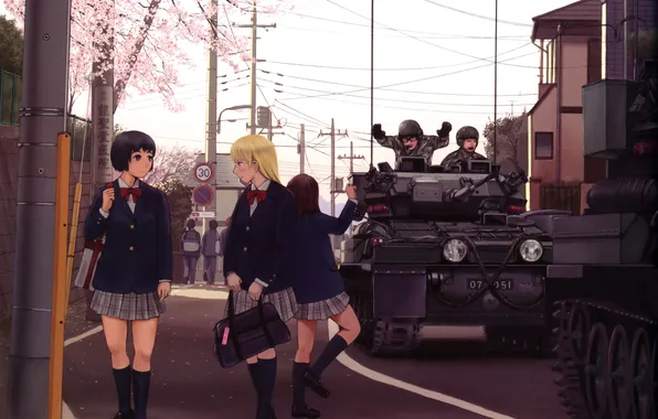 Weapons, girls, wire, home, anime, Sakura, signs, art