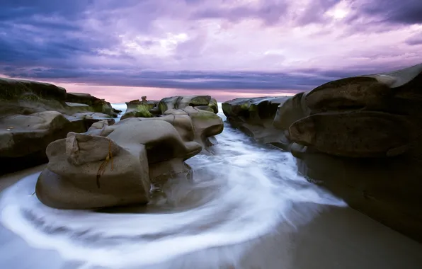 Beach, stones, dawn, Norway, Bremanger