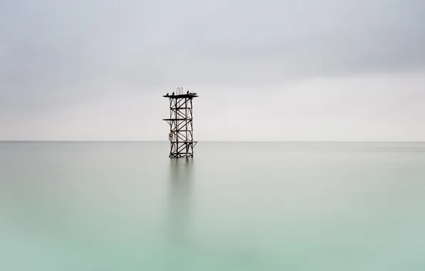 Picture sea, birds, tower, minimalism