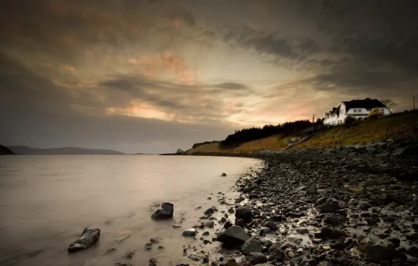 Sea, stones, shore, Scotland