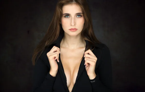 Picture look, girl, pose, portrait, makeup, hairstyle, neckline, brown hair