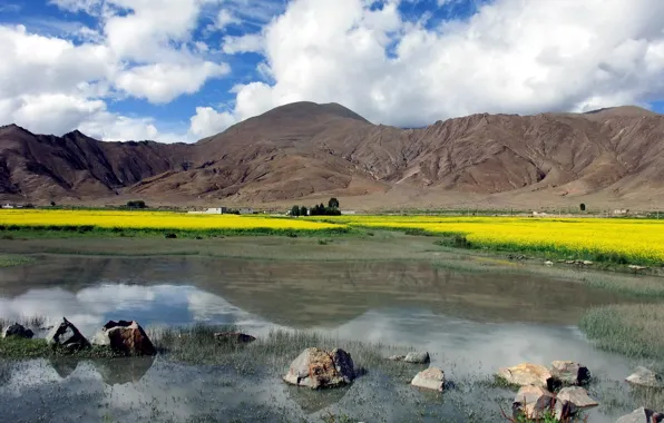 The sky, clouds, mountains