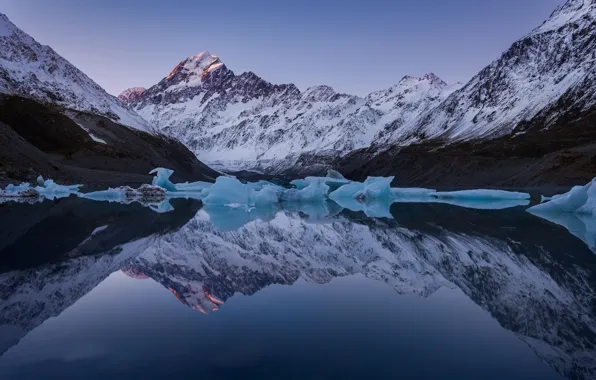 Ice, winter, snow, landscape, mountains, nature, lake, reflection