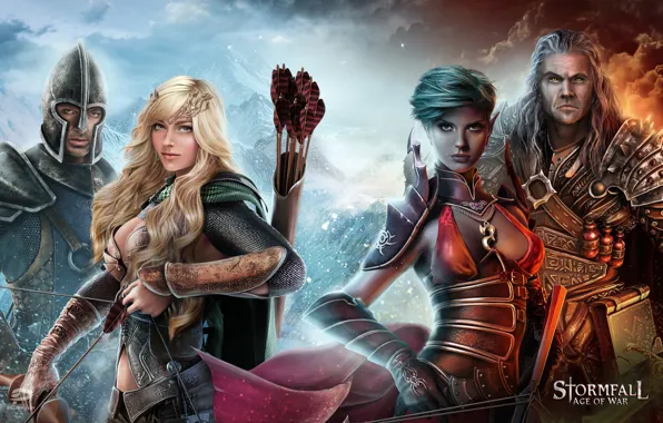 Game, armor, elf, bow, warrior, pearls, arrow, oppai