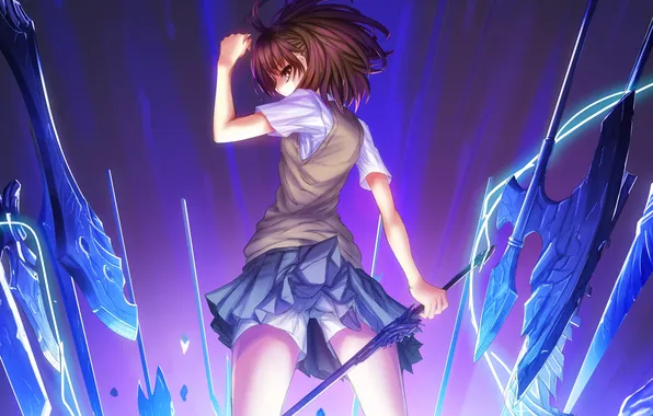 Look, girl, weapons, magic, misaka mikoto, gesture, art, magical index