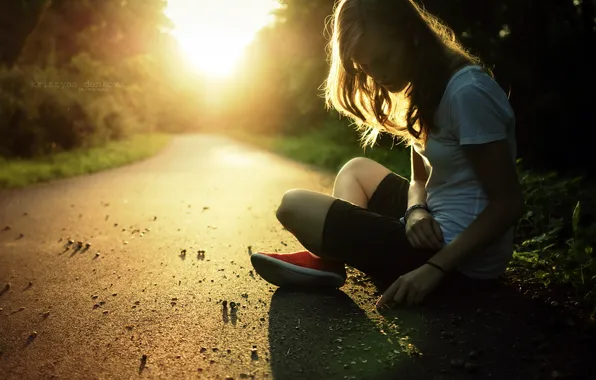 Road, girl, light