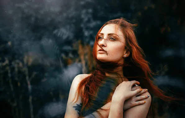 The wind, hair, redhead
