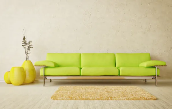 Design, green, style, room, sofa, interior, minimalism, light