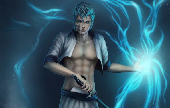 Magic, katana, mask, art, guy, bleach, zetsuai89, grimmjow jeagerjaques
