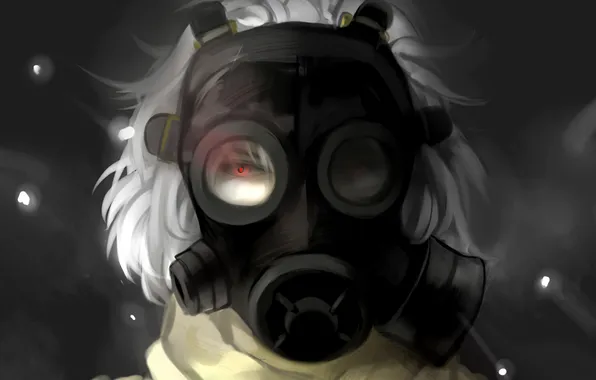 Picture scarf, gas mask, guy, Clear, red eye, DRAMAtical Murder