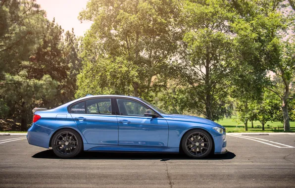 Picture BMW, wheels, side, Vorsteiner, blue, 328i, f30