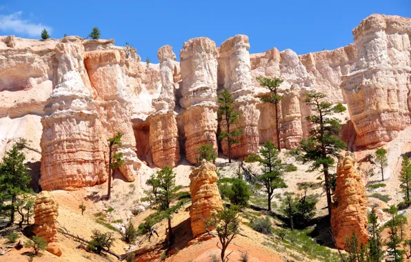 The sky, the sun, rocks, blue, canyon, USA, Utah, Bryce Canyon