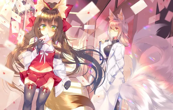 Girls, anime, art, youkai