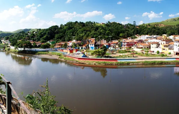 Picture bridge, river, home, Brazil, panorama, Sao Paulo