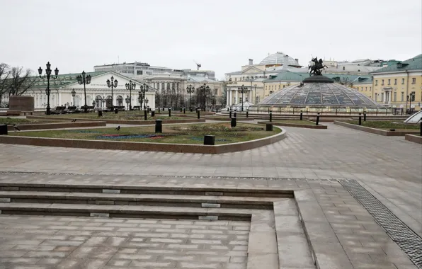 The city, Moscow, Manezhnaya square, solitude, the beginning of April 2020, covid 19 - virus …