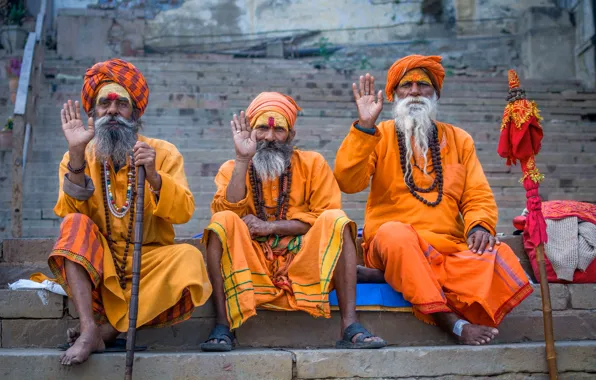 Three, Varanasi, Varanasi, Northern India, North India, Kashi Viswanath Temple, Old people, Kashi Vishwanath Temple