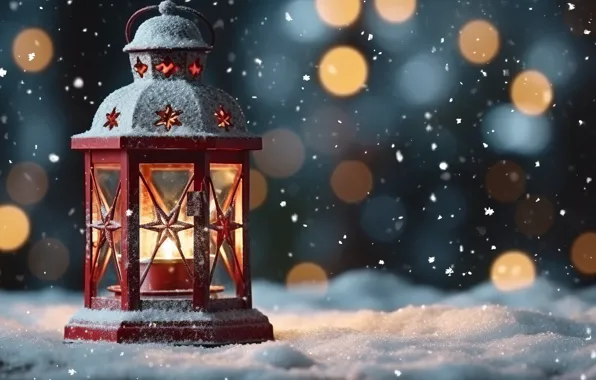 Winter, light, snow, fire, candle, Christmas, flashlight, lantern