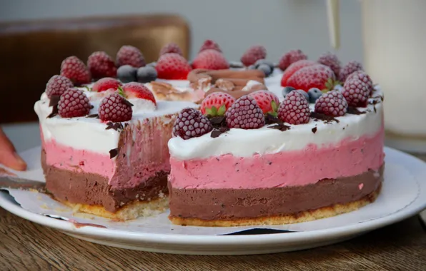 Picture raspberry, strawberry, ice cream, cake, fruit, dessert, sweet