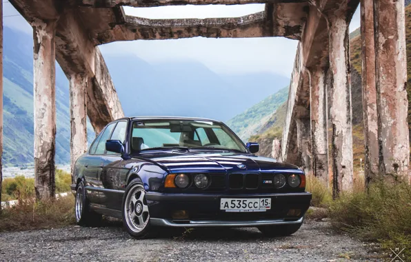 Grass, mountains, bridge, nature, lights, BMW, track, BMW