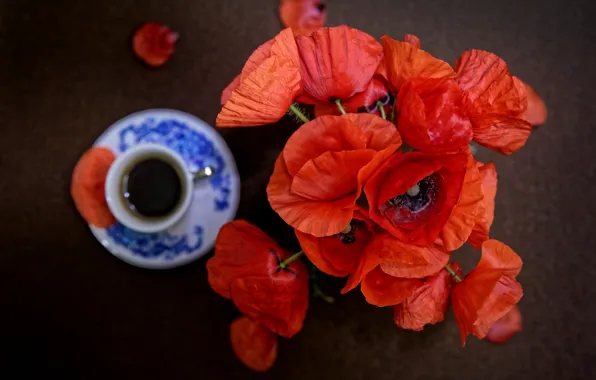 Flowers, Maki, coffee, bouquet, Cup, drink, still life