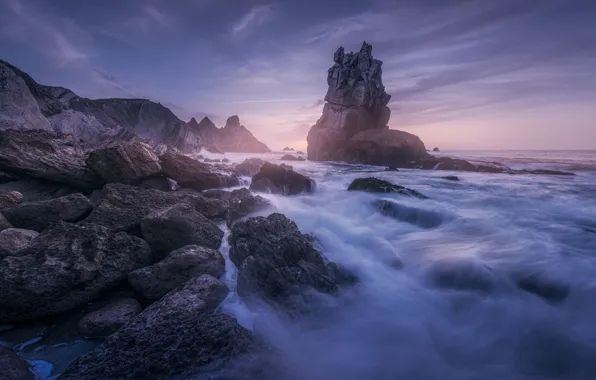 The sky, Water, Stream, Rock, Shore, Stone, Coast, Boulders