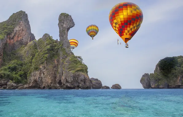 Sea, rocks, beach, sea, balloone, roks