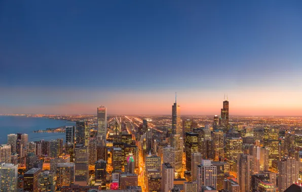 chicago skyline at sunset