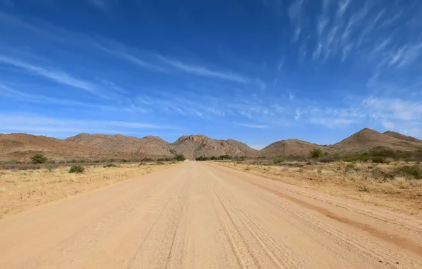 Picture road, sand, the sky, clouds, landscape, mountains, nature, the way