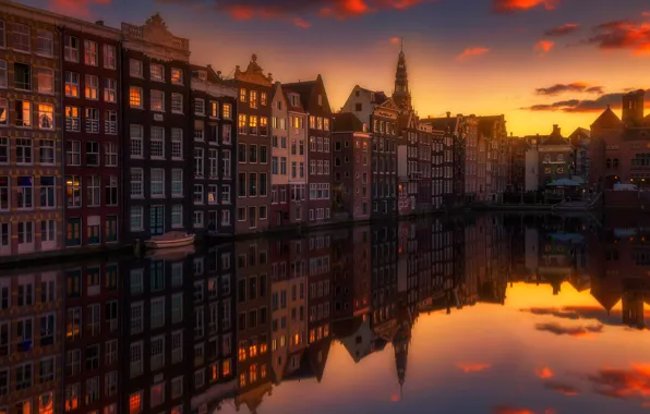 Picture light, reflection, sunset, the city, home, the evening, channel