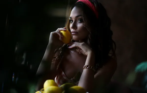 Look, girl, bracelet, brown hair, decoration, lemons, manicure, Kristina Kopyeva
