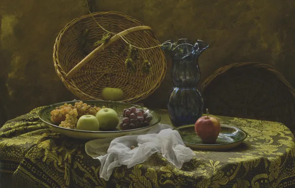 Vase, fruit, still life, basket