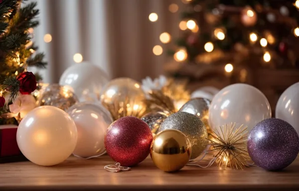 Balls, balls, Christmas, New year, Christmas decorations, Christmas decorations, AI art, neural network